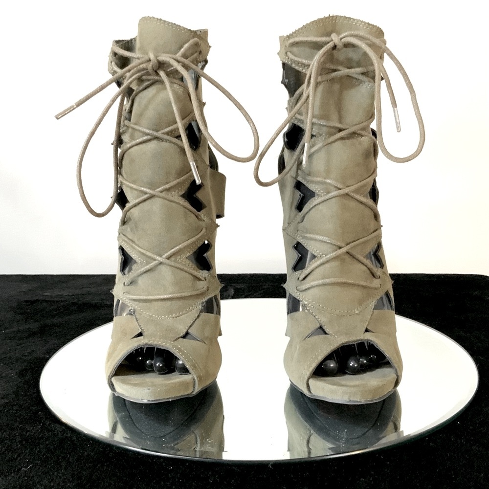 Shoedazzle Women’s Olive Green Cutout Ankle Boots